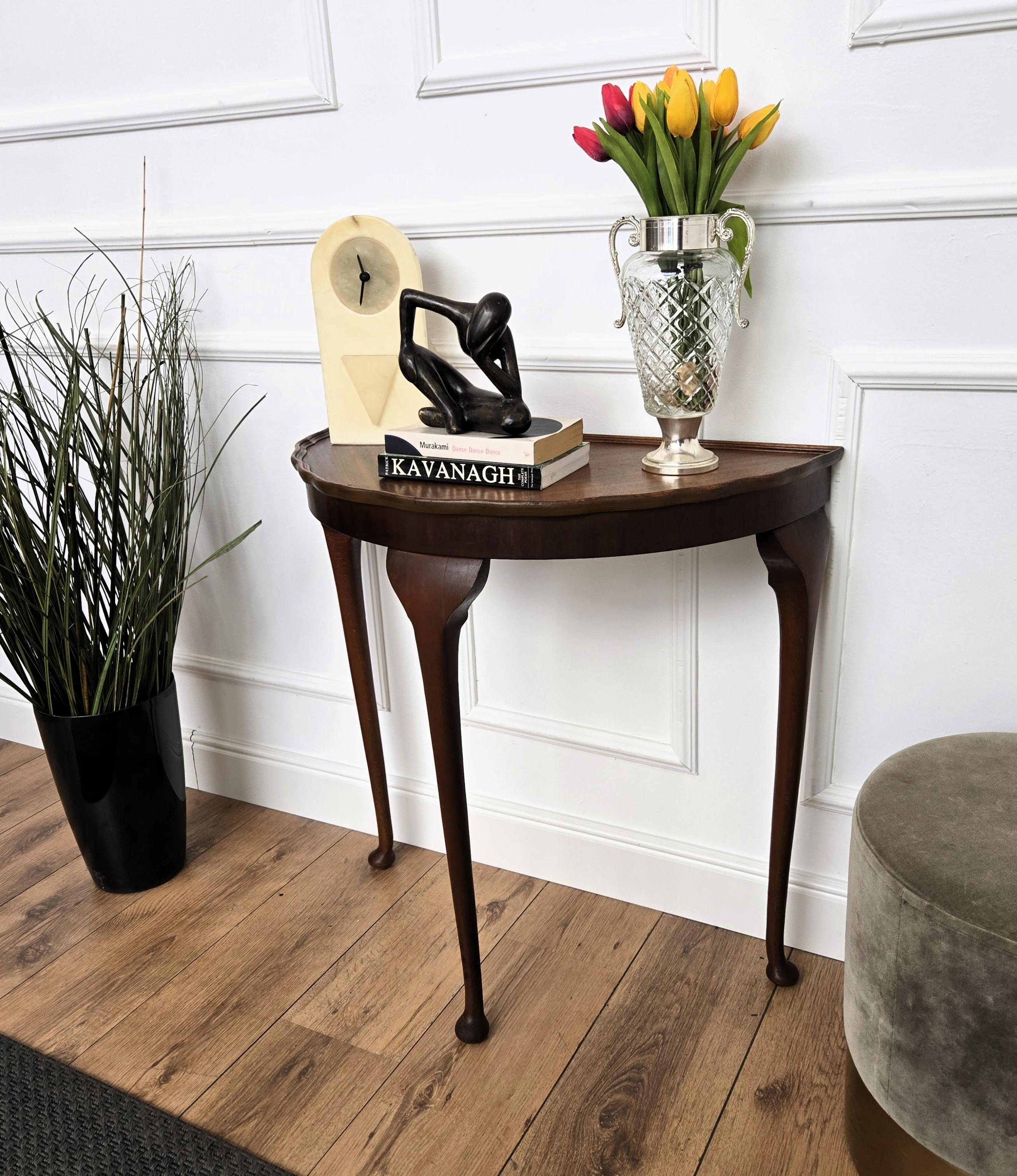 Mid-Century Italian Wood Demi Lune Wall Console Side Table In Good Condition For Sale In Carimate, Como
