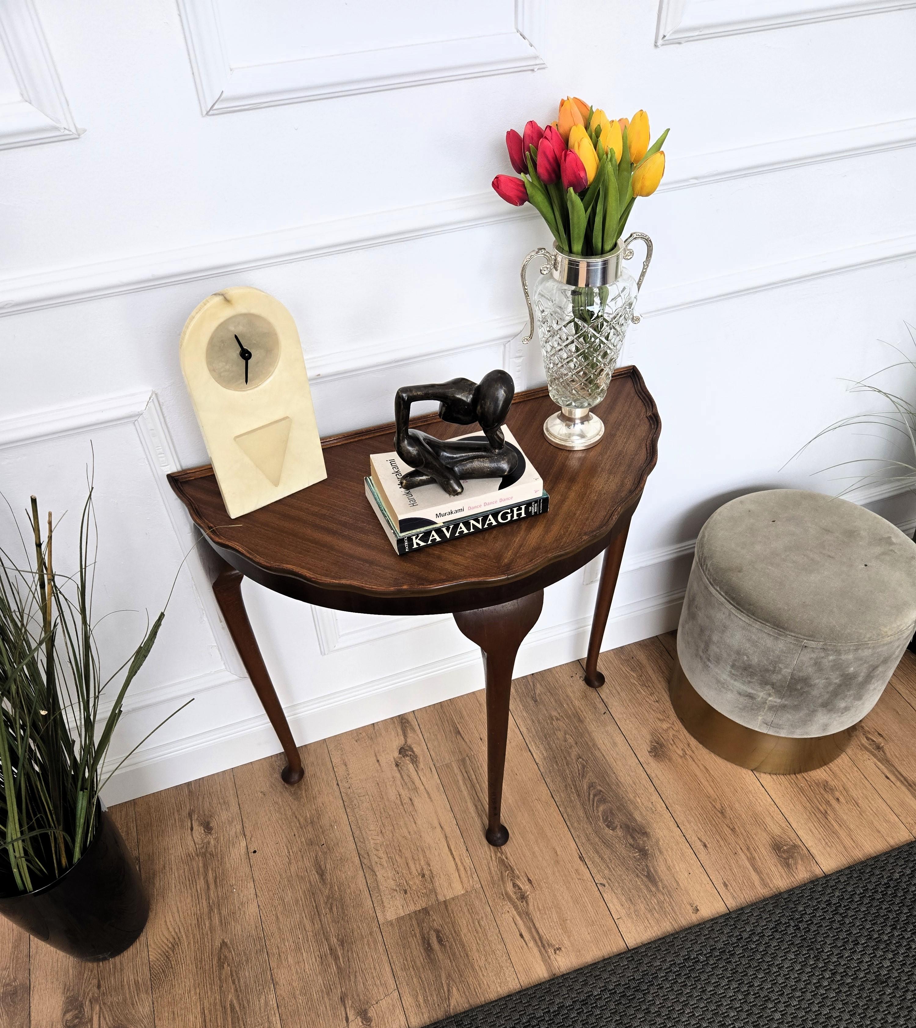 20th Century Mid-Century Italian Wood Demi Lune Wall Console Side Table For Sale