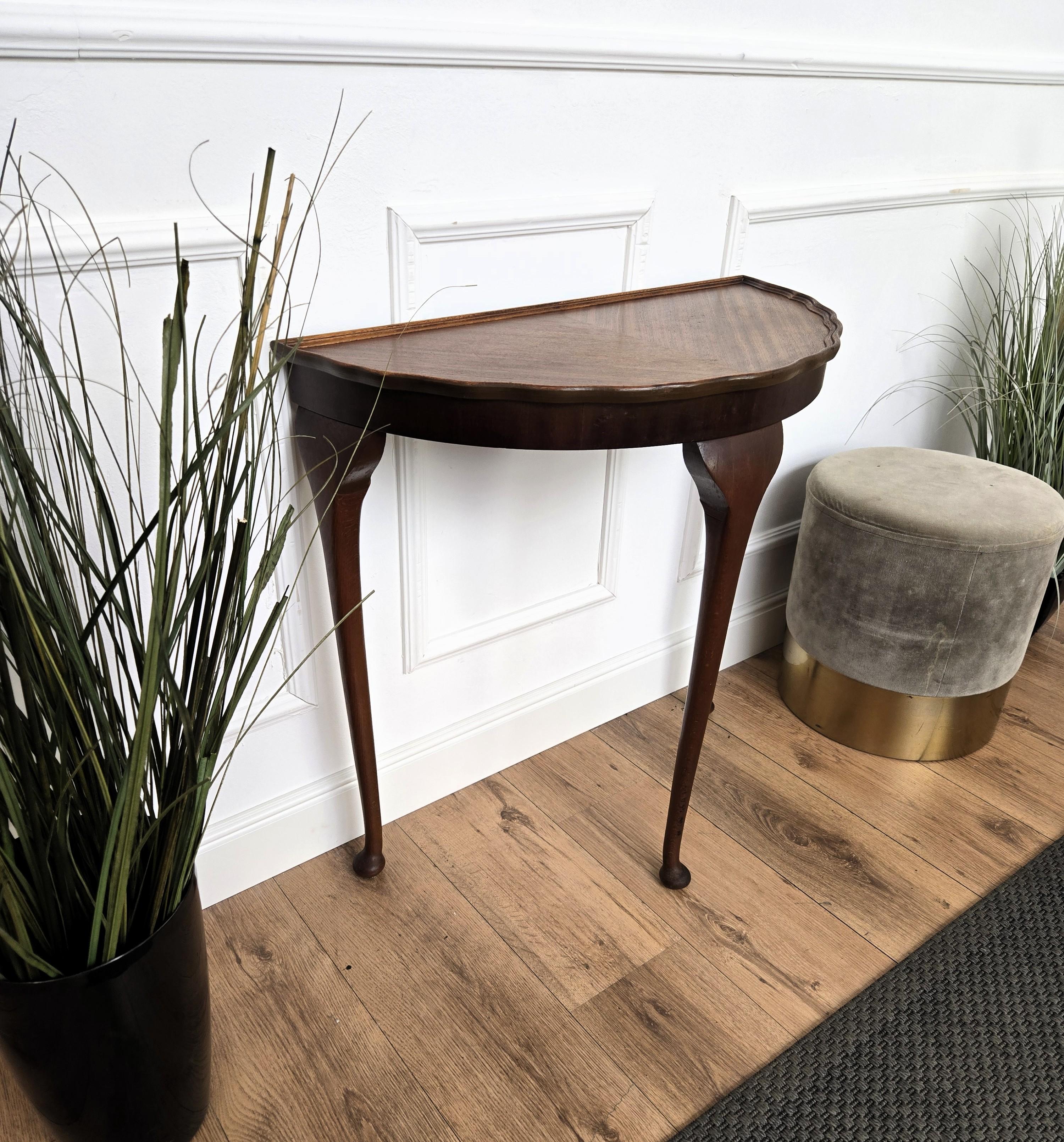Mid-Century Italian Wood Demi Lune Wall Console Side Table For Sale 1