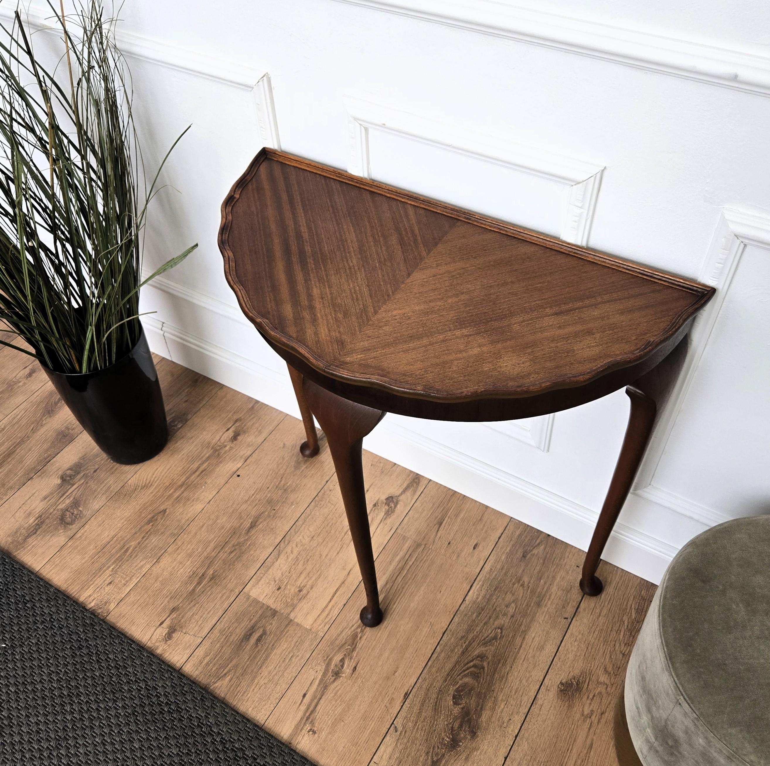 Mid-Century Italian Wood Demi Lune Wall Console Side Table For Sale 2