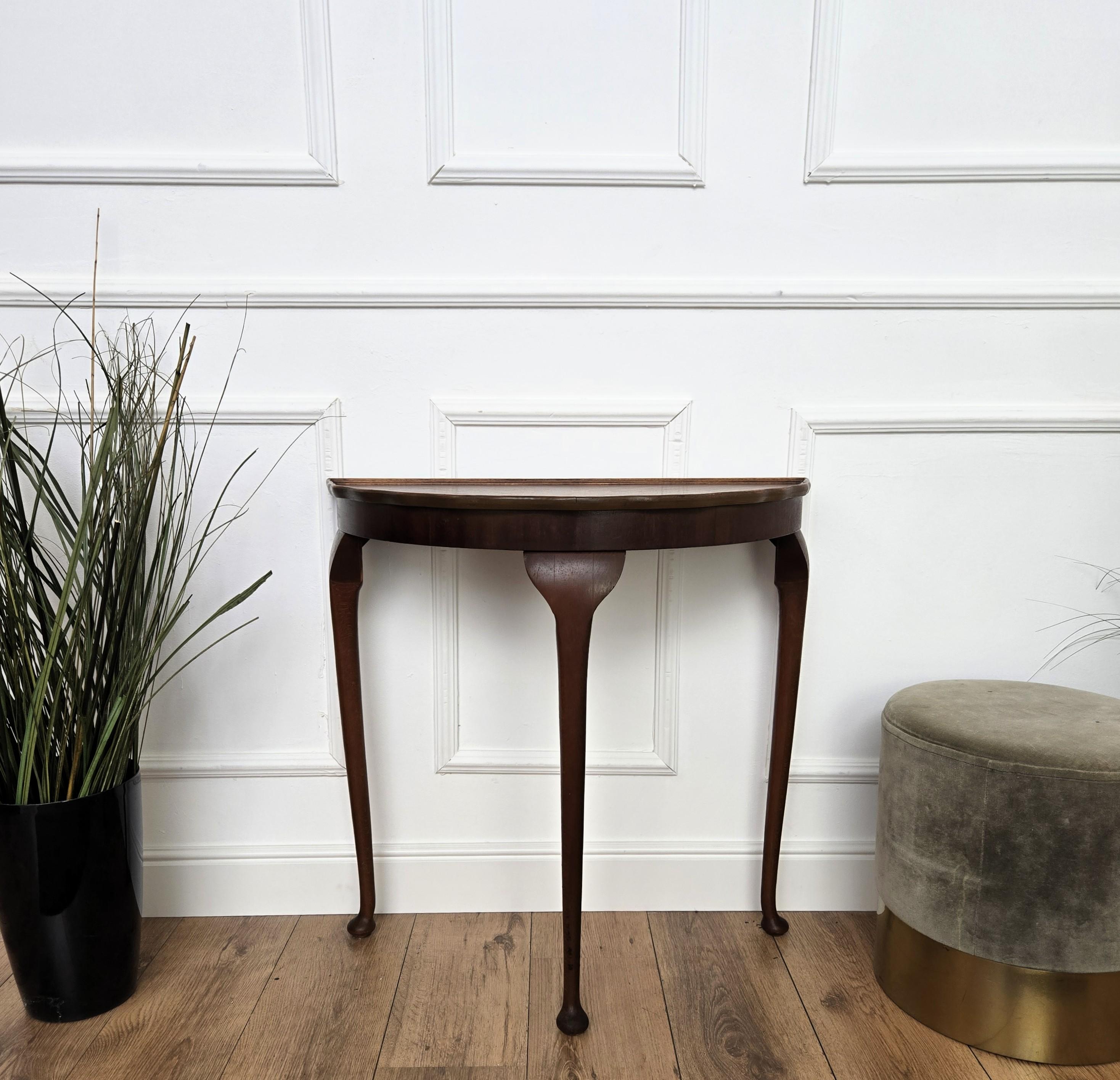 Mid-Century Italian Wood Demi Lune Wall Console Side Table For Sale 3