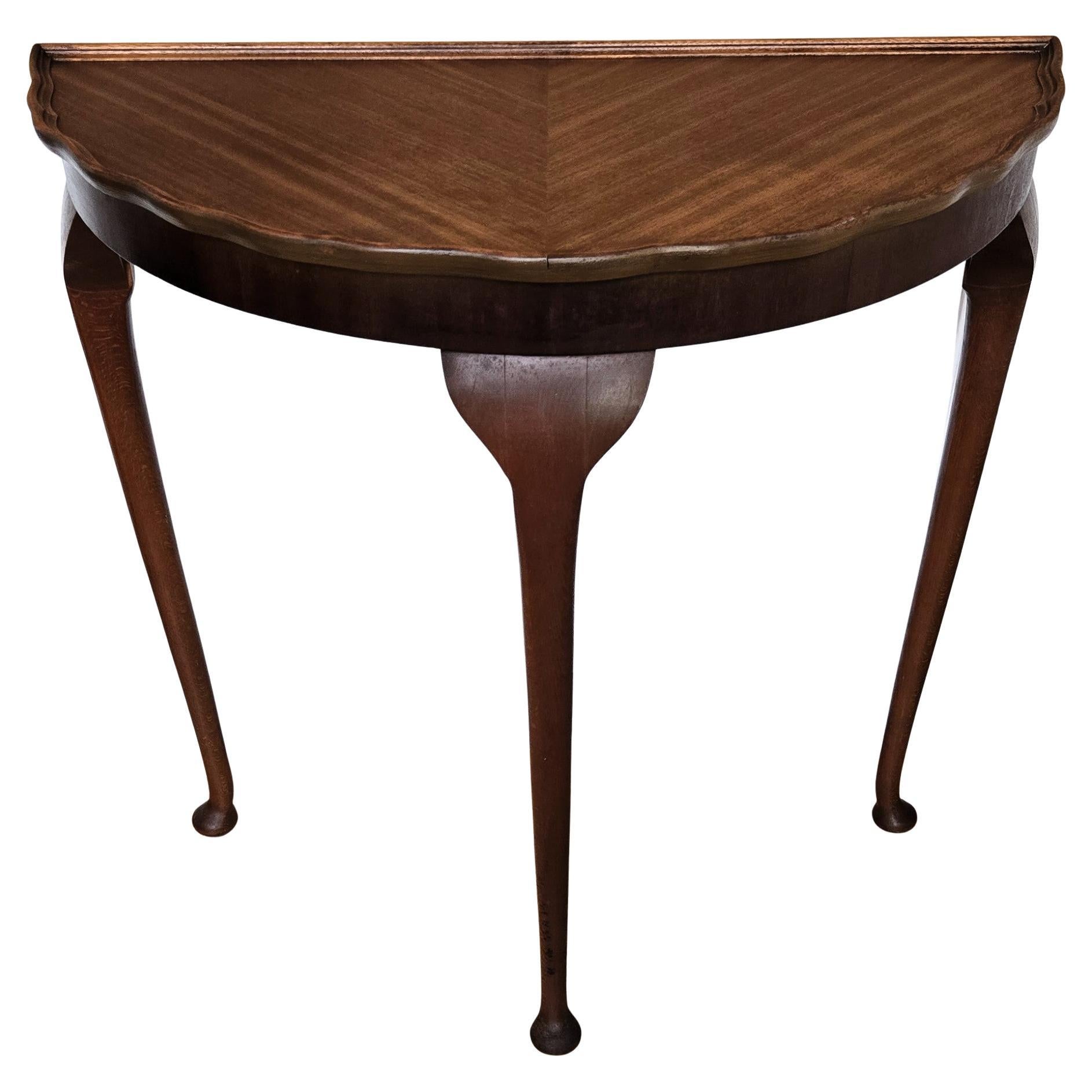 Mid-Century Italian Wood Demi Lune Wall Console Side Table