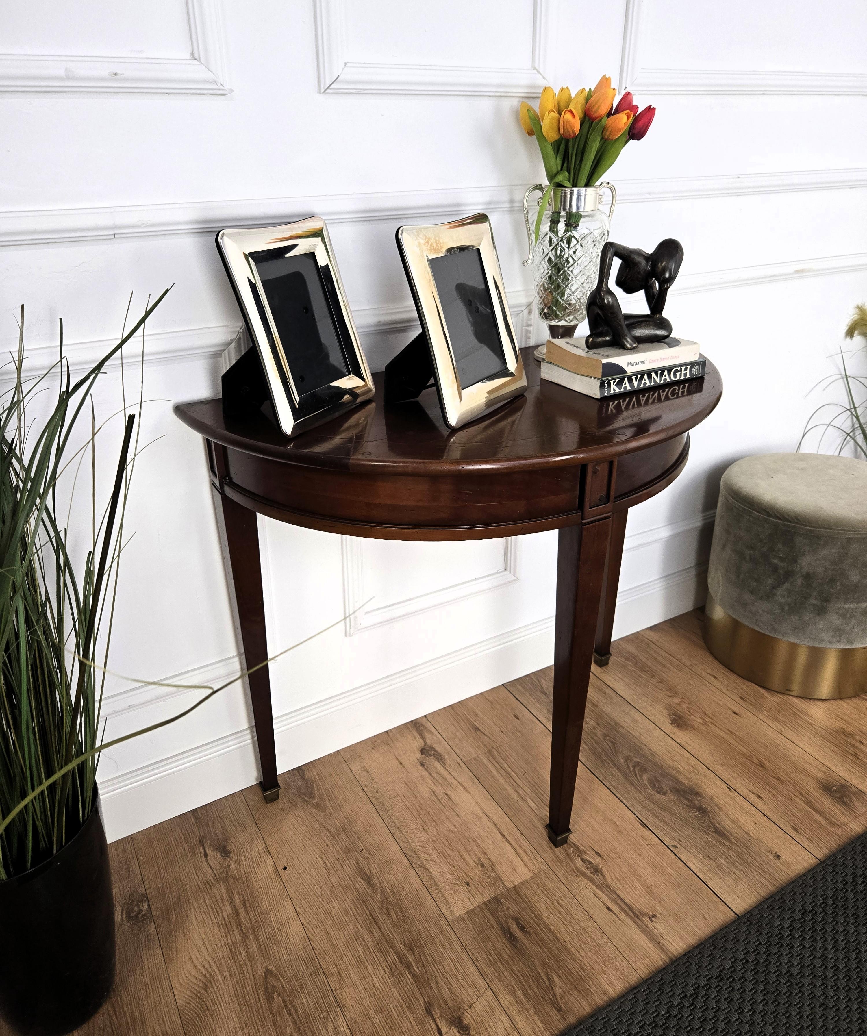 Mid-Century Modern Mid-Century Italian Wood Demi Lune Wall Console Side Table with Hidden Drawers en vente