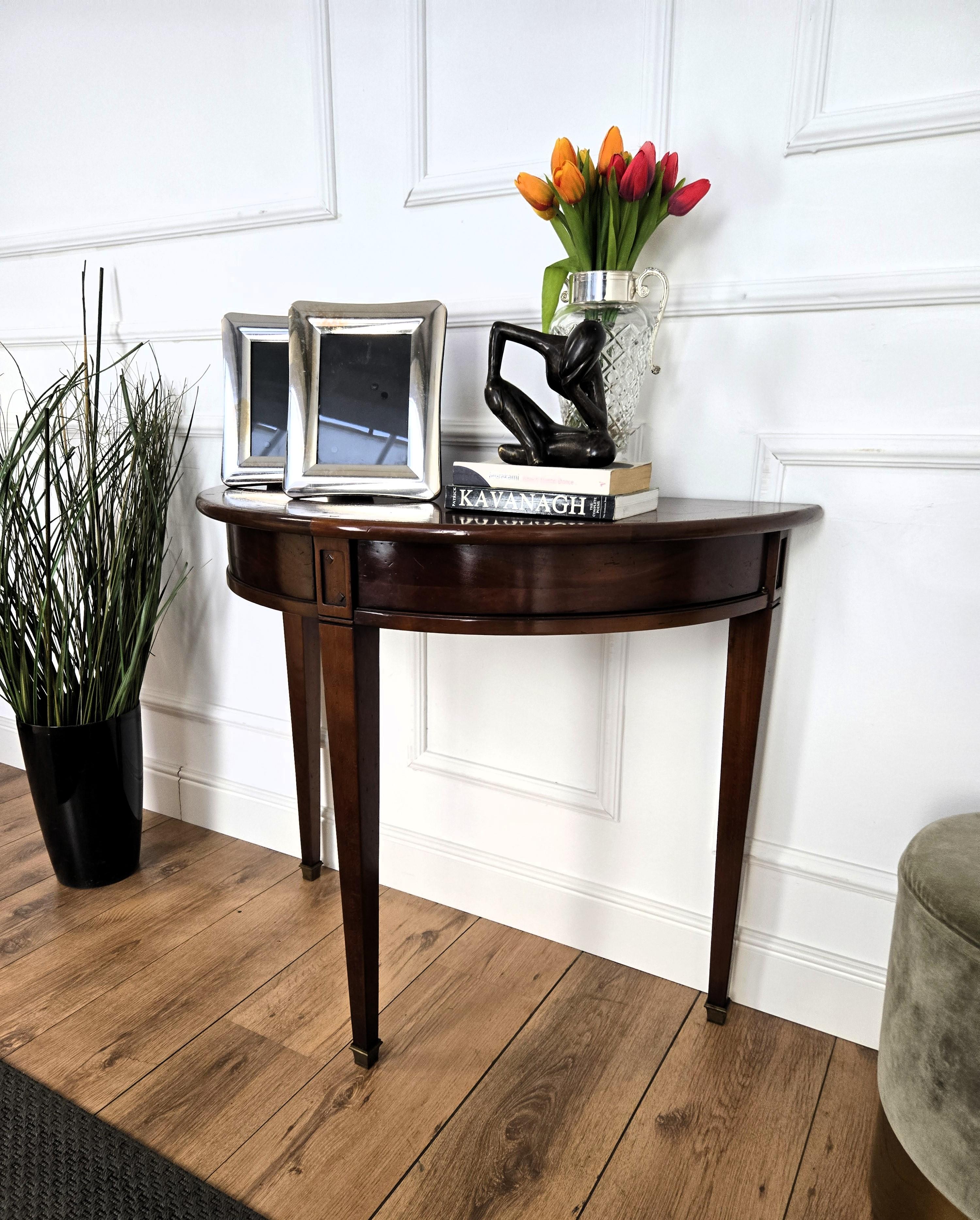 italien Mid-Century Italian Wood Demi Lune Wall Console Side Table with Hidden Drawers en vente