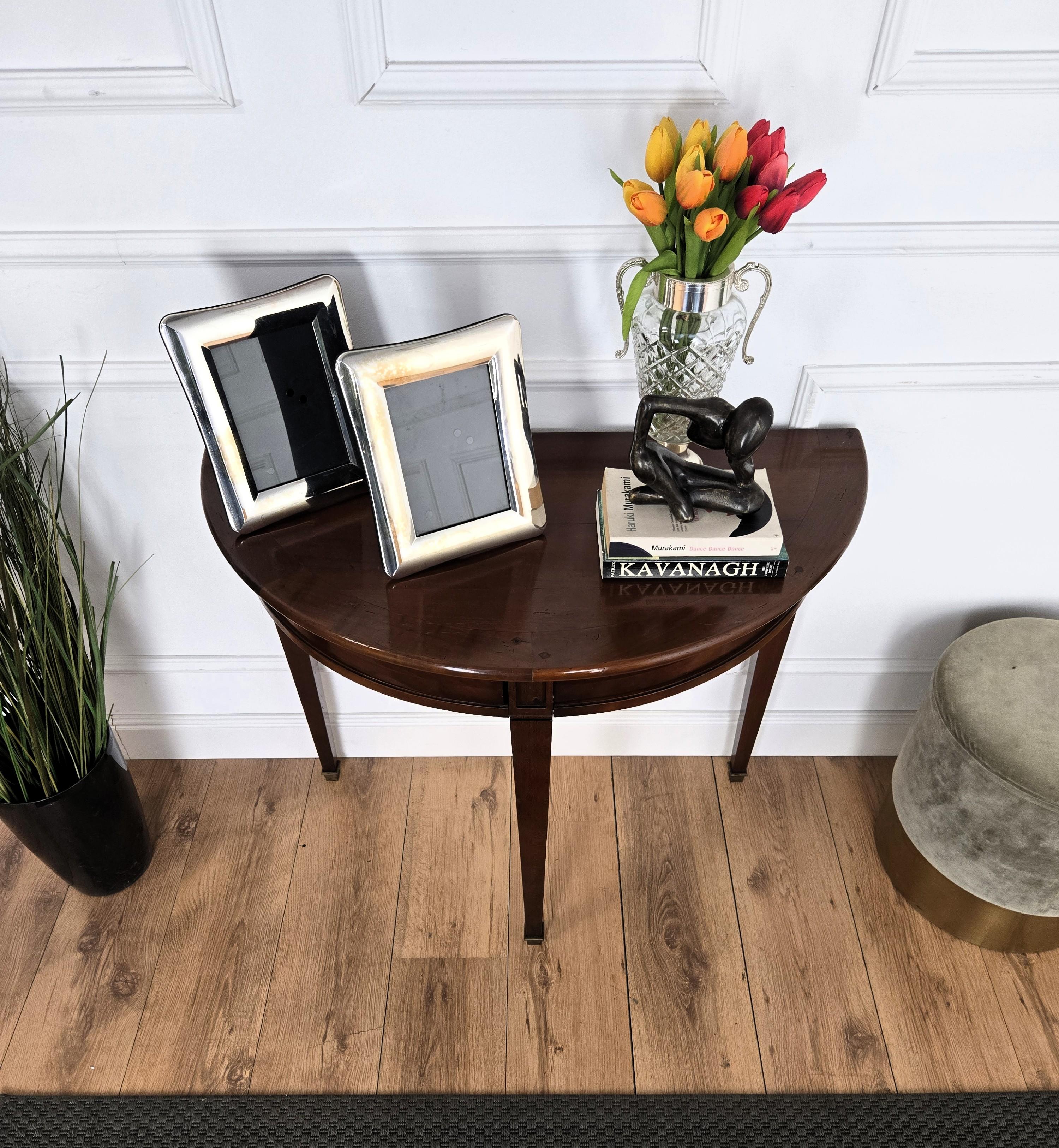Mid-Century Italian Wood Demi Lune Wall Console Side Table with Hidden Drawers Bon état - En vente à Carimate, Como