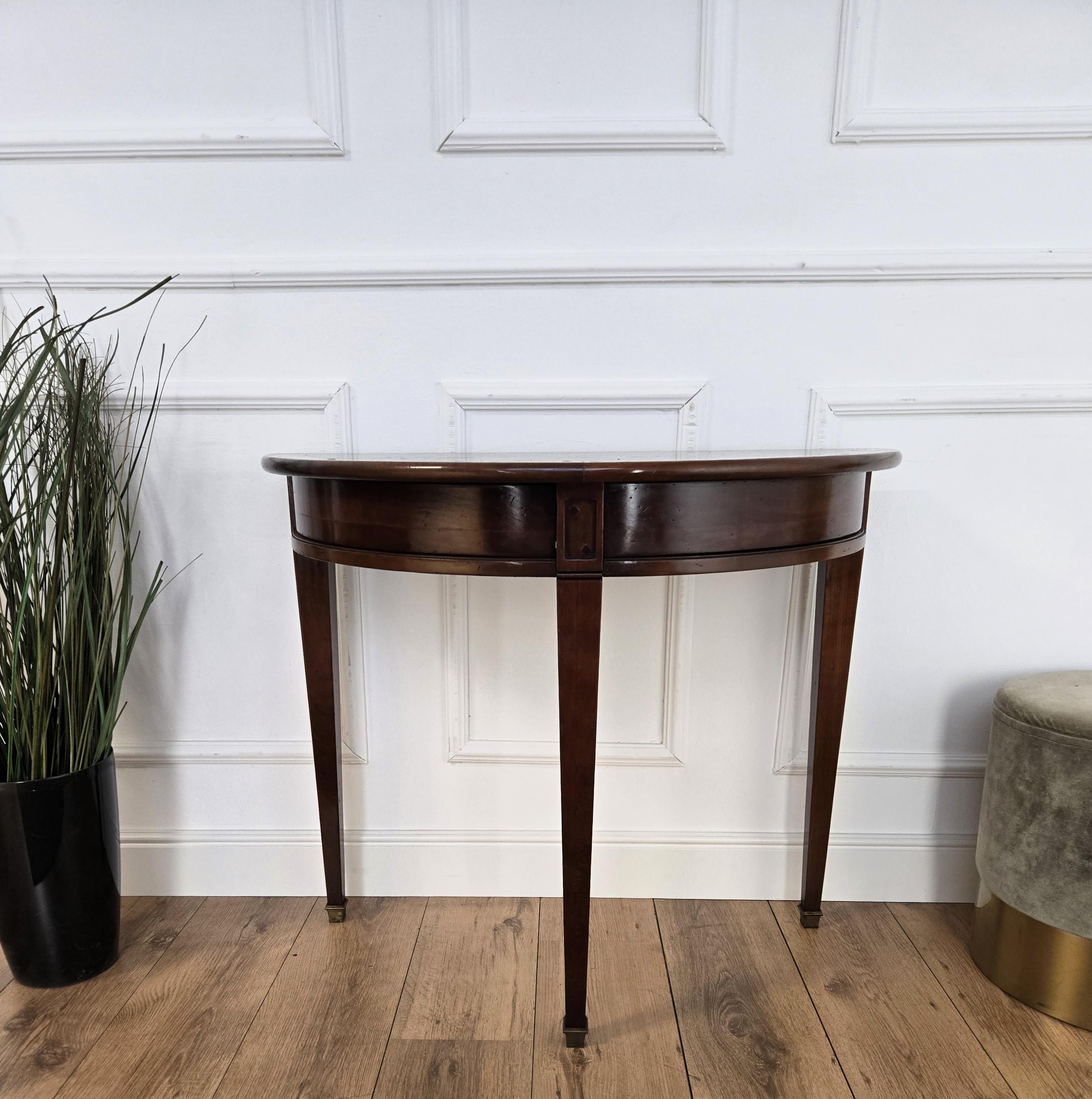 Mid-Century Italian Wood Demi Lune Wall Console Side Table with Hidden Drawers en vente 1