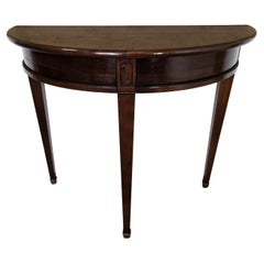 Mid-Century Italian Wood Demi Lune Wall Console Side Table with Hidden Drawers