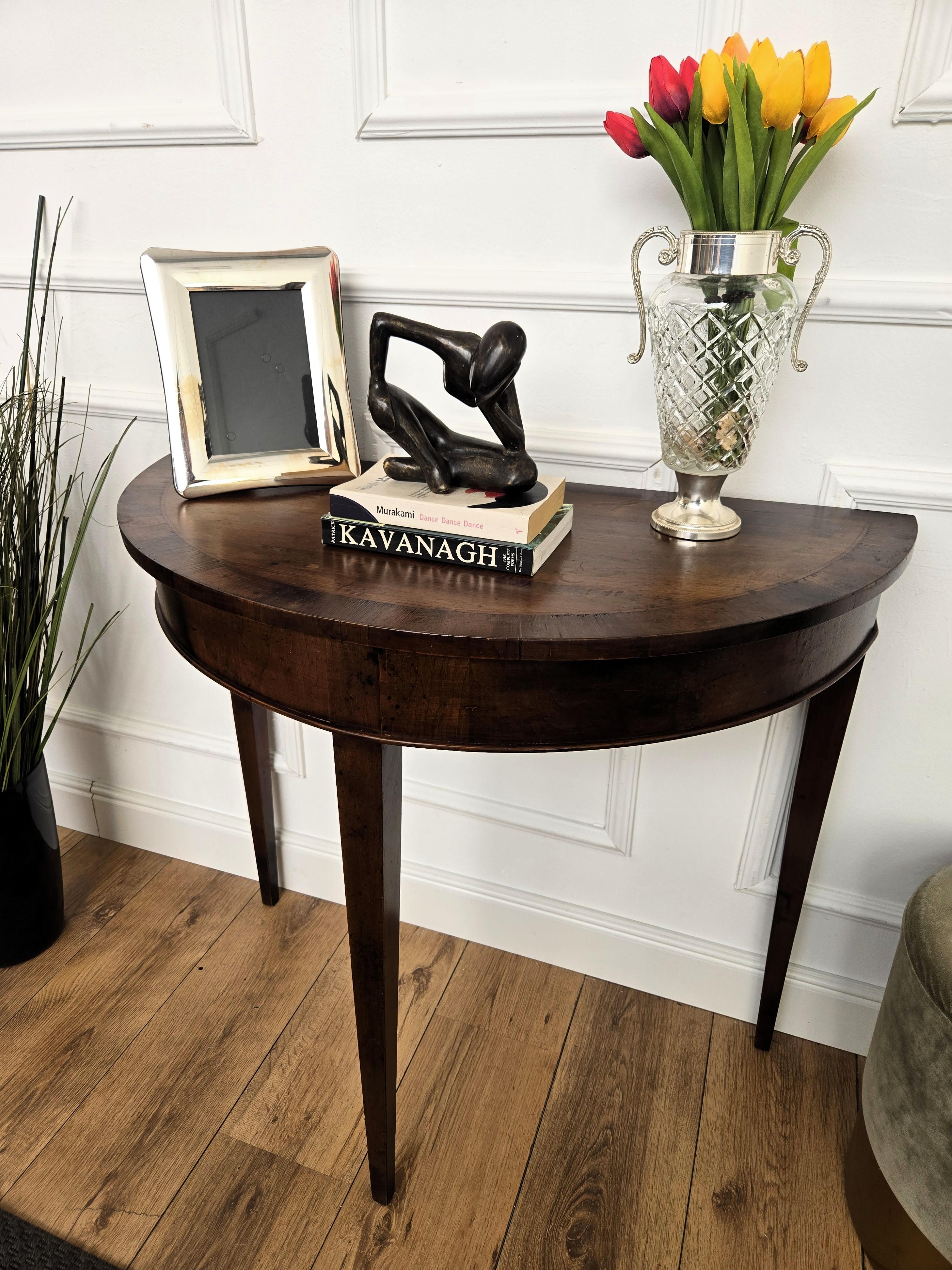 Mid-Century Modern Mid-Century Italian Wood Inlay Demi Lune Wall Console Side Table For Sale