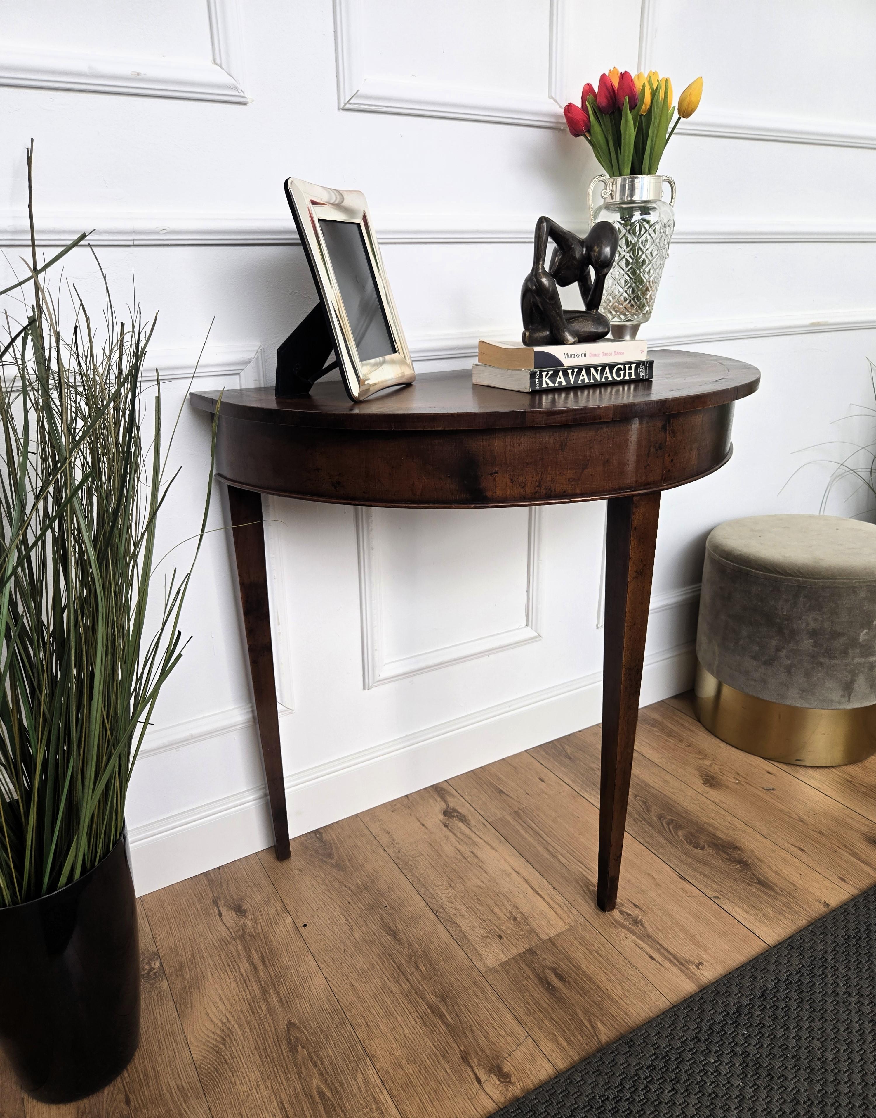 Mid-Century Italian Wood Inlay Demi Lune Wall Console Side Table For Sale 1