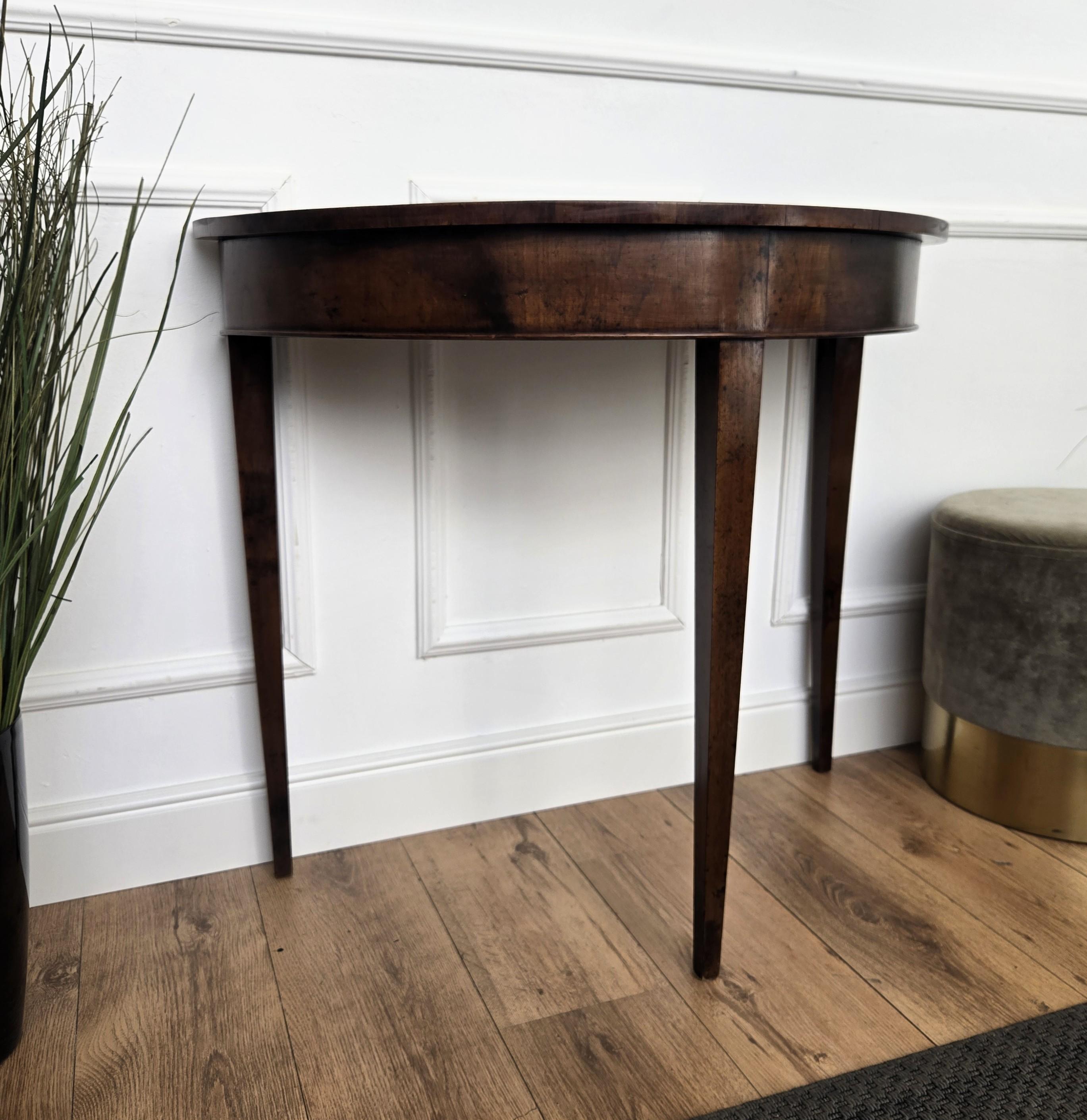 Mid-Century Italian Wood Inlay Demi Lune Wall Console Side Table For Sale 3