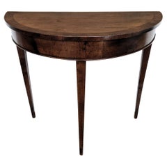 Mid-Century Italian Wood Inlay Demi Lune Wall Console Side Table