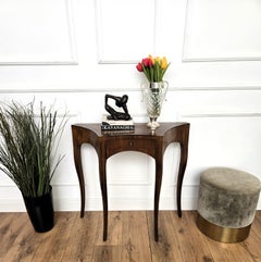 Mid-Century Italian Wood Inlay Wall Console Side Table