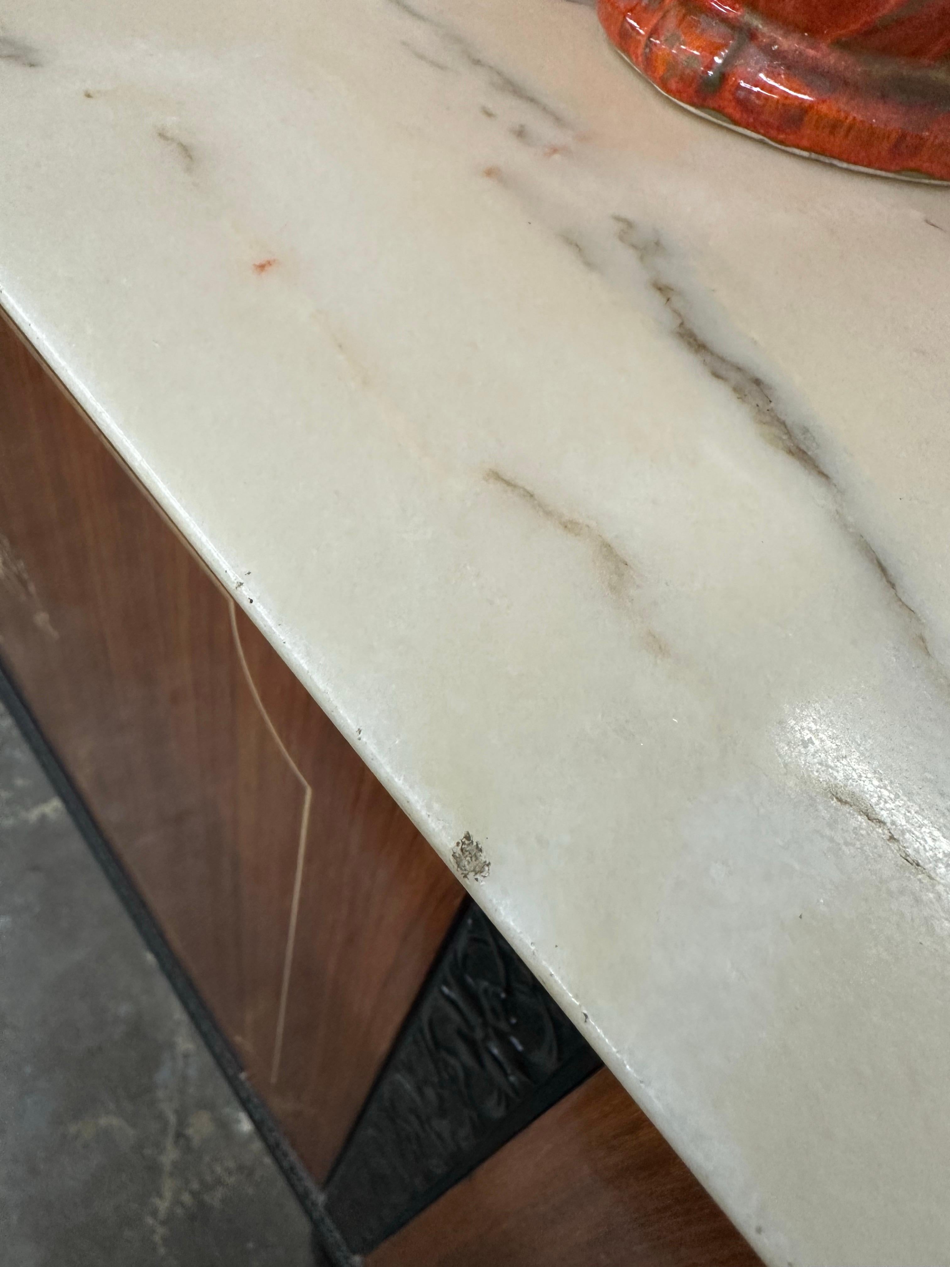 Mid Century Italian Wood Lacquer and Marble Credenza 110”L with Mirror 12