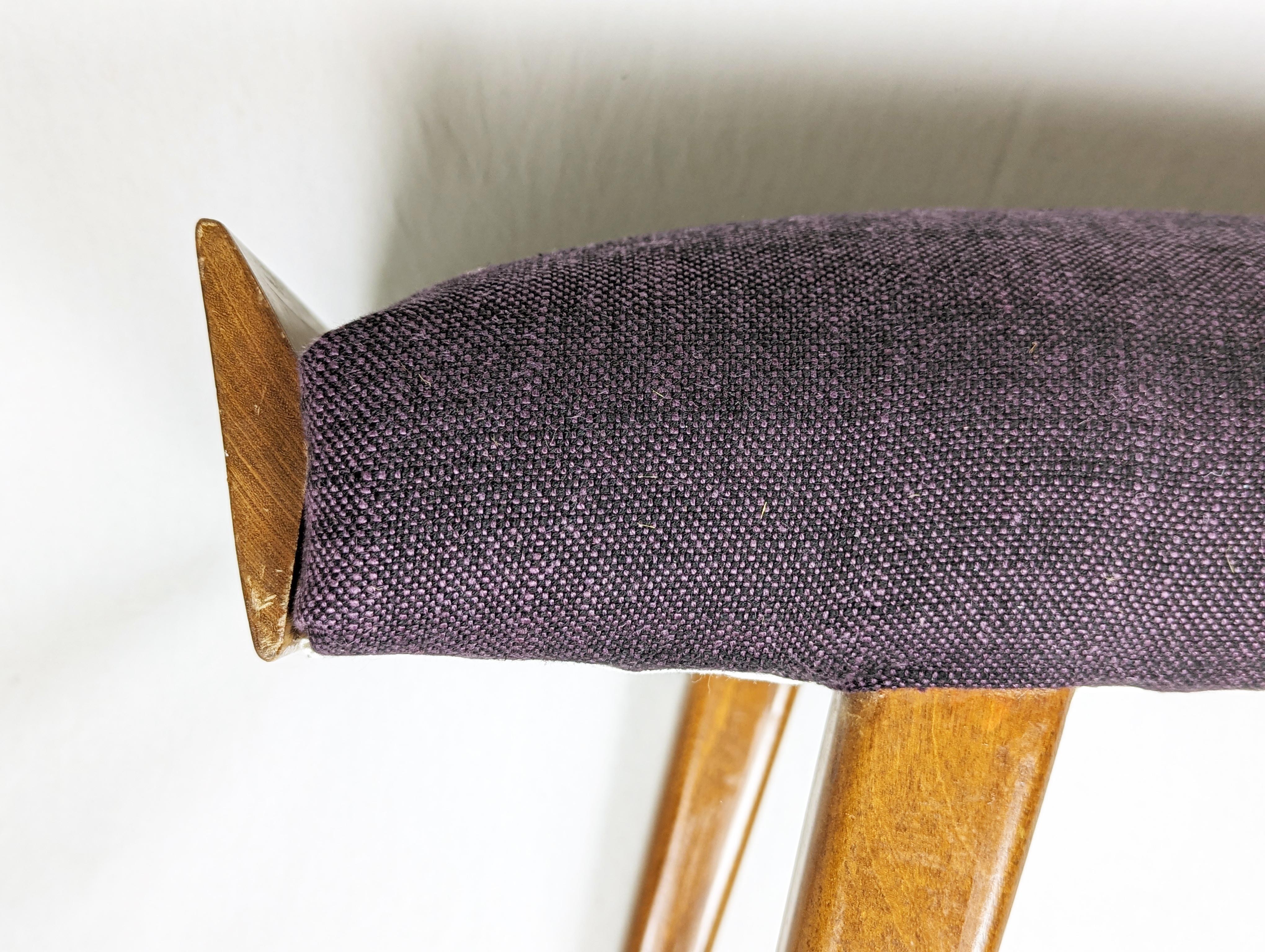 Mid-Century Modern Mid-Century Italian wood & purple fabric Low Stool or Ottoman For Sale