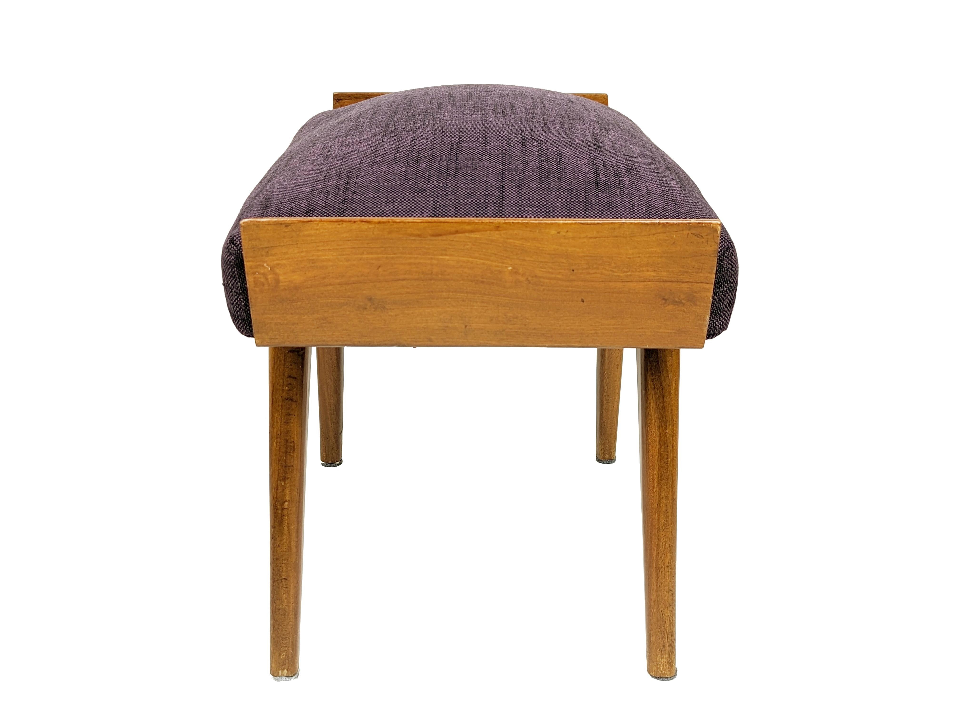 20th Century Mid-Century Italian wood & purple fabric Low Stool or Ottoman For Sale
