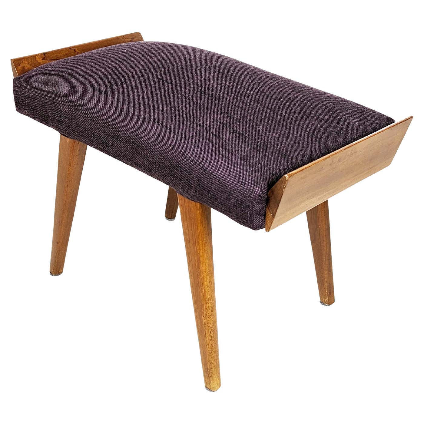 Mid-Century Italian wood and purple fabric Low Stool or Ottoman For ...