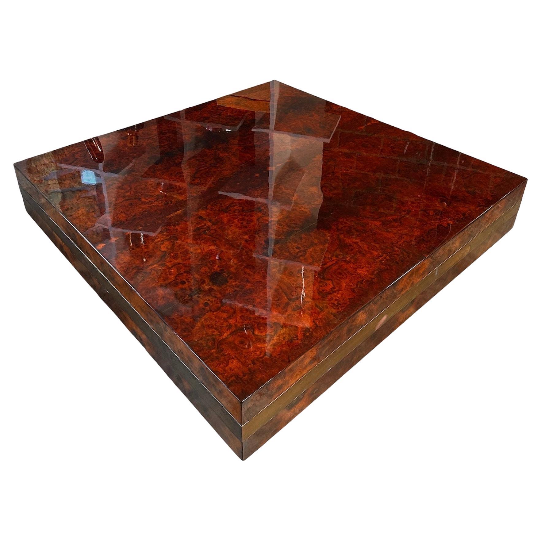 Mid-Century Italian Wood Square Coffee Table, 1970s For Sale