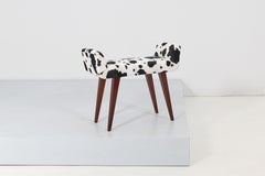 Mid-Century Italian Wood Synthetic Cow Print Hairy Hide Bench, 70s