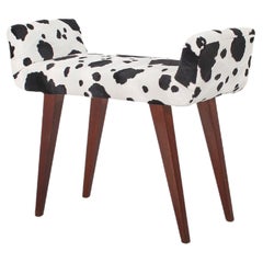 Mid-Century Italian Wood Synthetic Cow Print Hairy Hide Bench, 70s