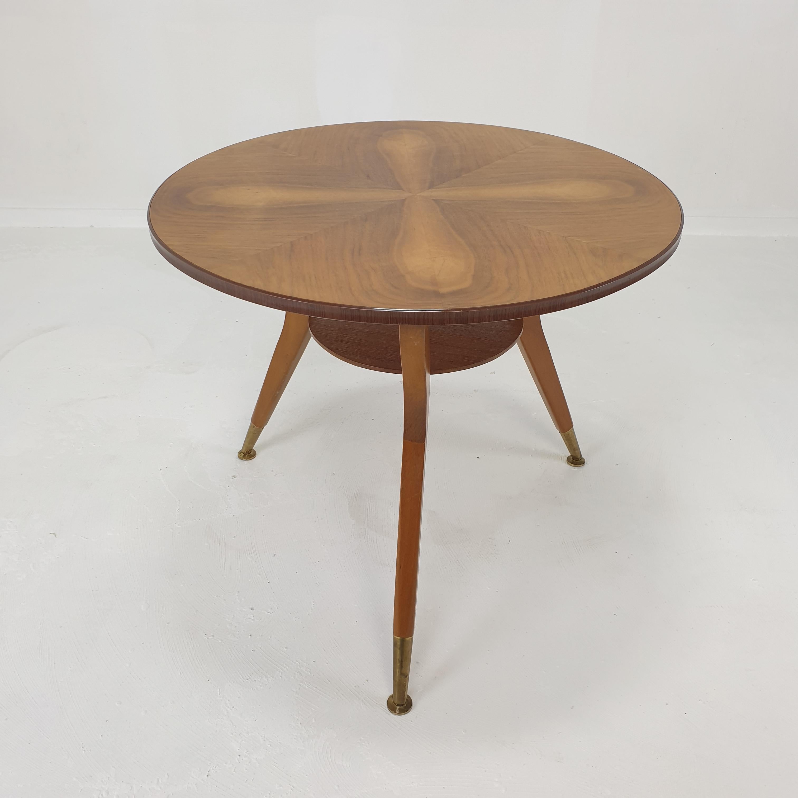 Midcentury Italian Wooden Coffee or Side Table with Brass Feet, 1960s For Sale 5