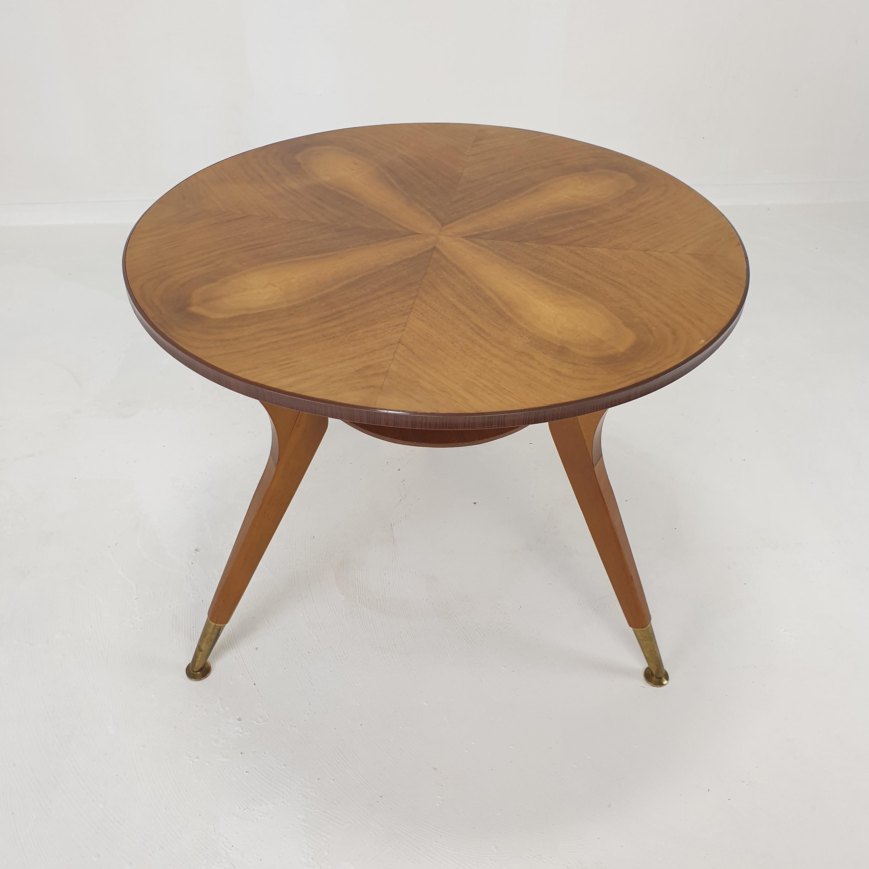 Midcentury Italian Wooden Coffee or Side Table with Brass Feet, 1960s For Sale 7