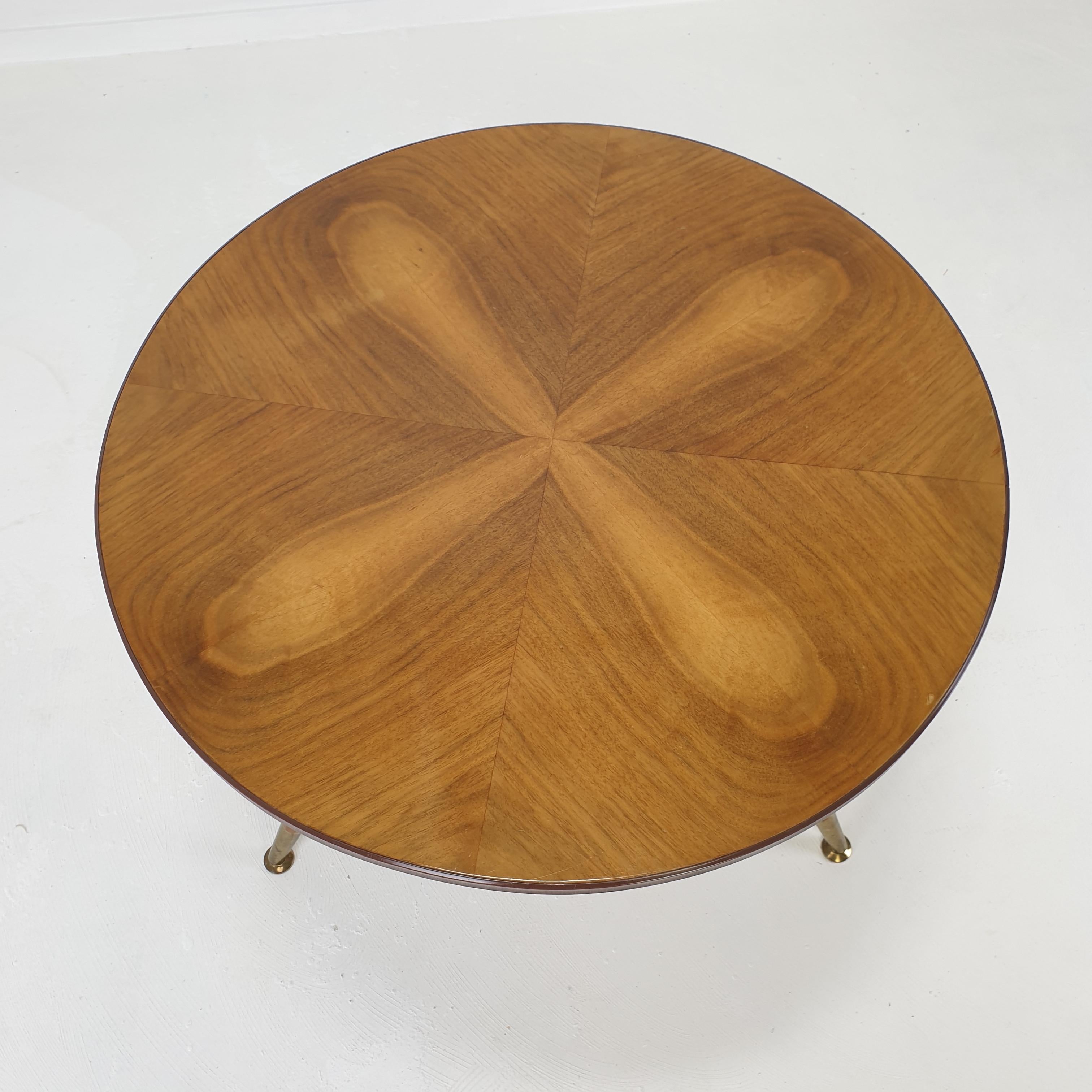 Midcentury Italian Wooden Coffee or Side Table with Brass Feet, 1960s For Sale 9