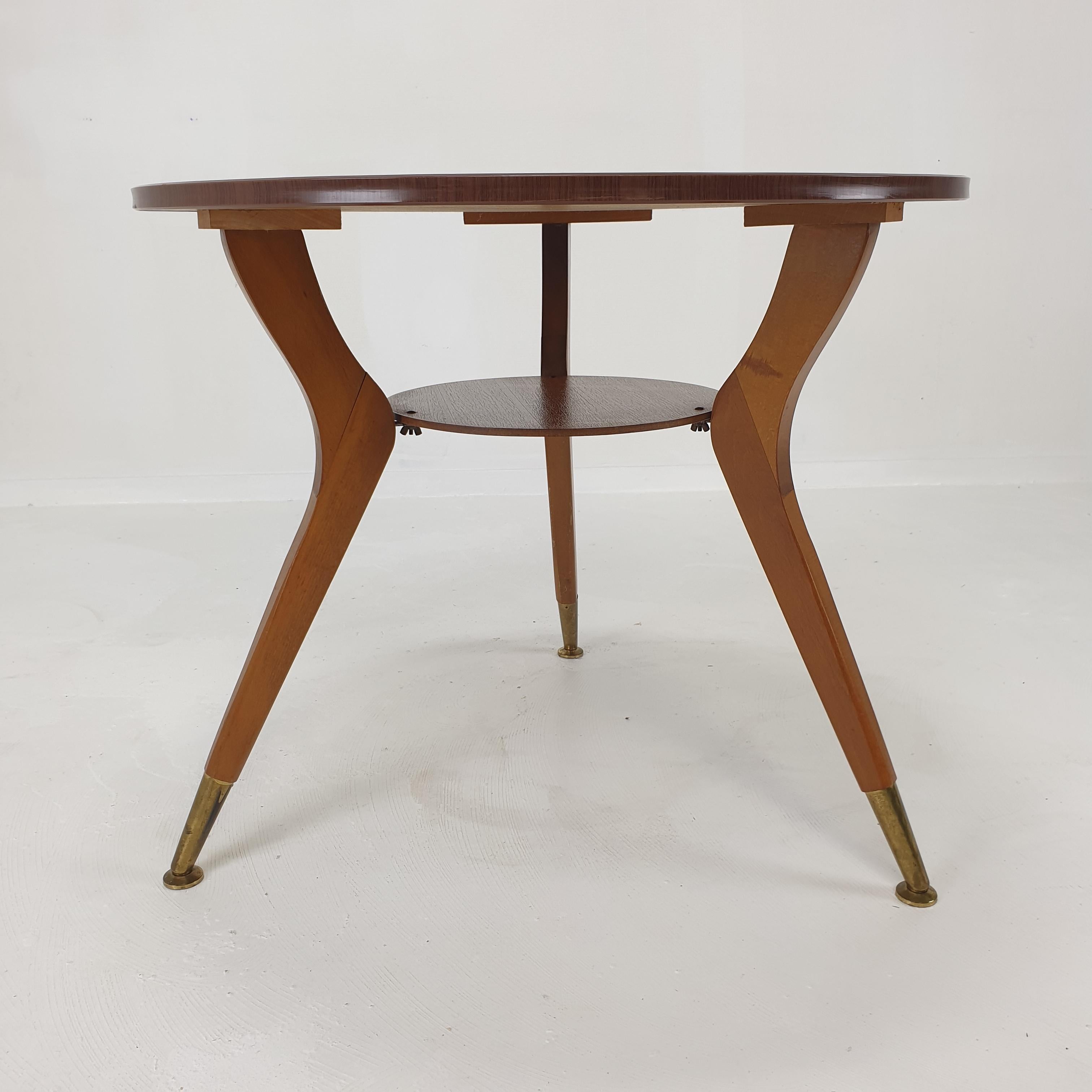 Midcentury Italian Wooden Coffee or Side Table with Brass Feet, 1960s For Sale 11