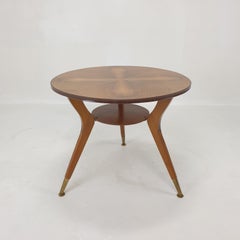 Midcentury Italian Wooden Coffee or Side Table with Brass Feet, 1960s