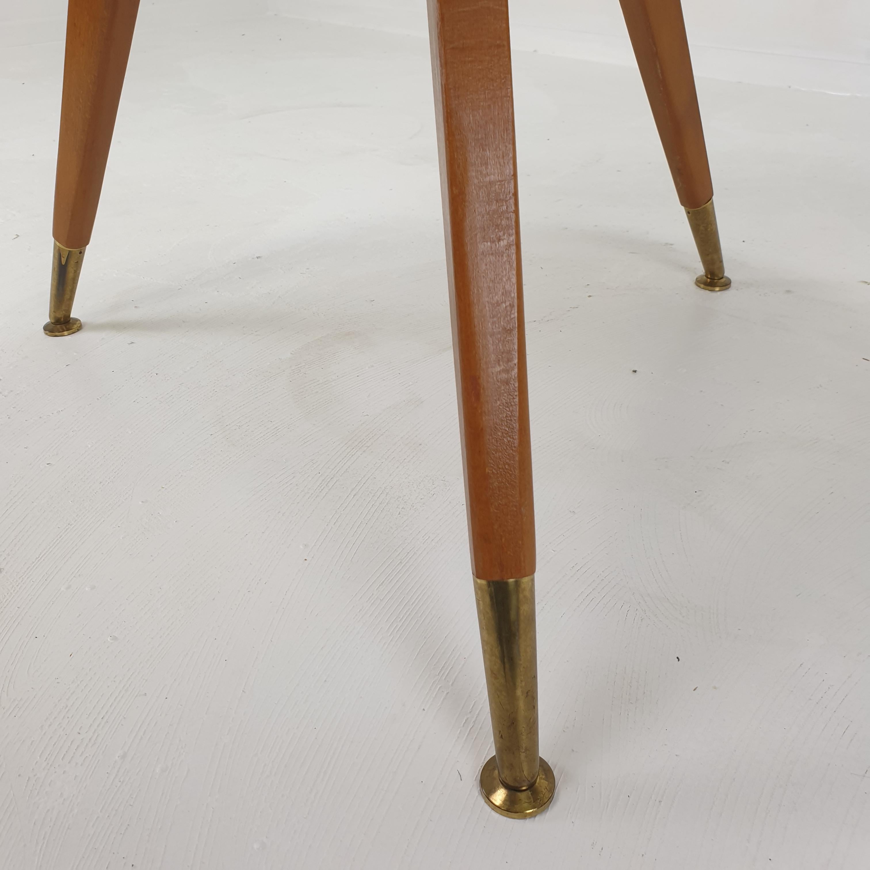 Midcentury Italian Wooden Coffee or Side Table with Brass Feet, 1960s For Sale 15