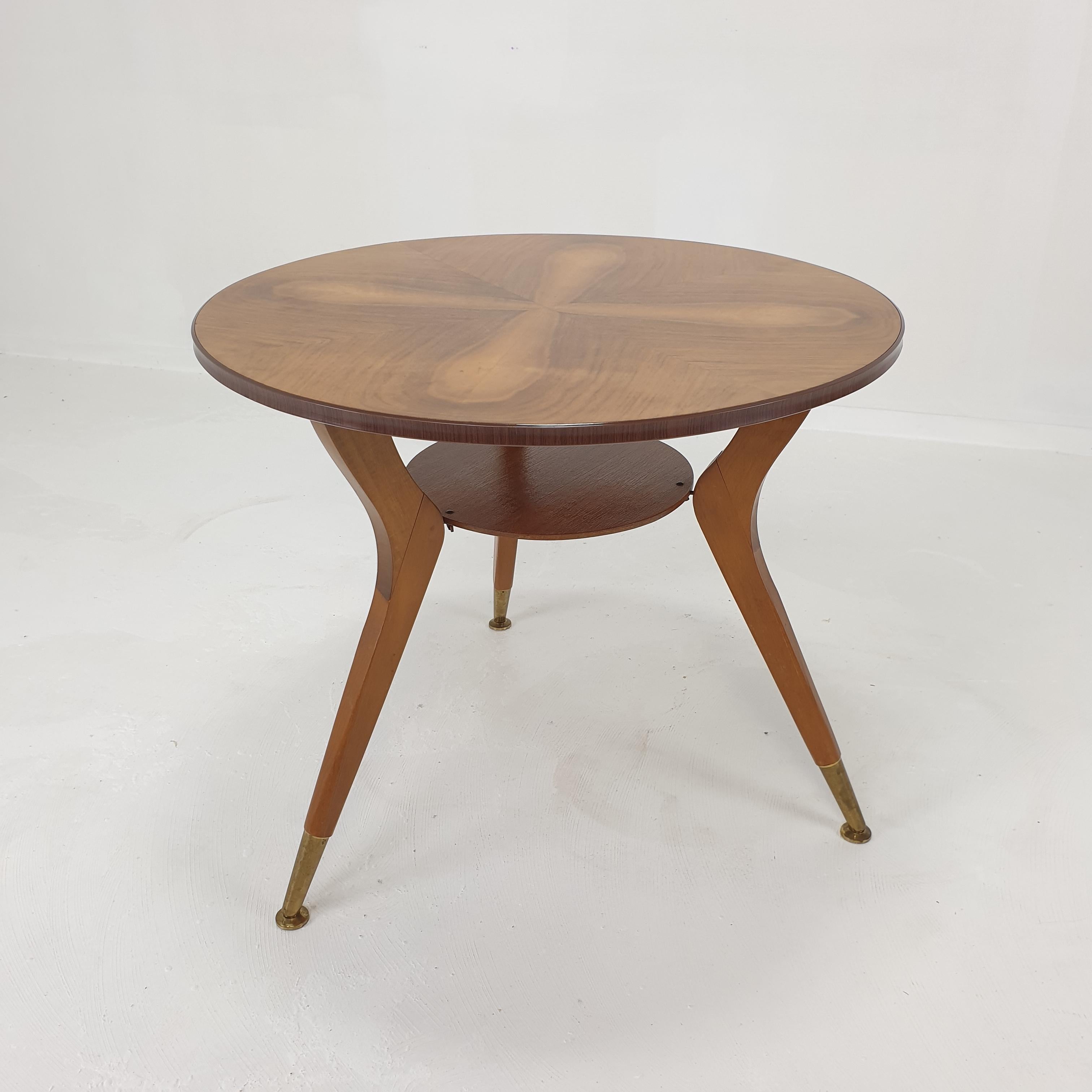 Mid-Century Modern Midcentury Italian Wooden Coffee or Side Table with Brass Feet, 1960s For Sale