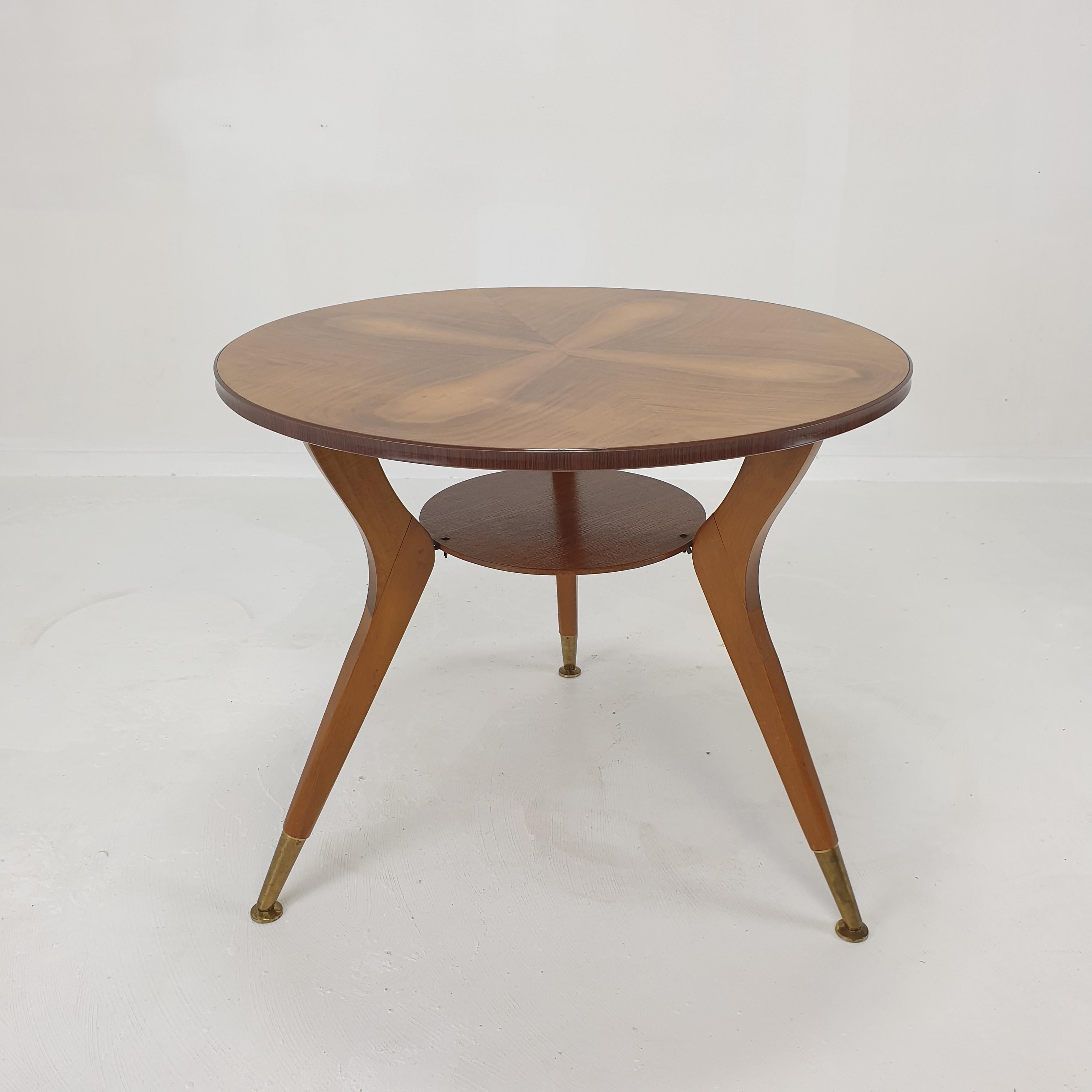 Mid-20th Century Midcentury Italian Wooden Coffee or Side Table with Brass Feet, 1960s For Sale