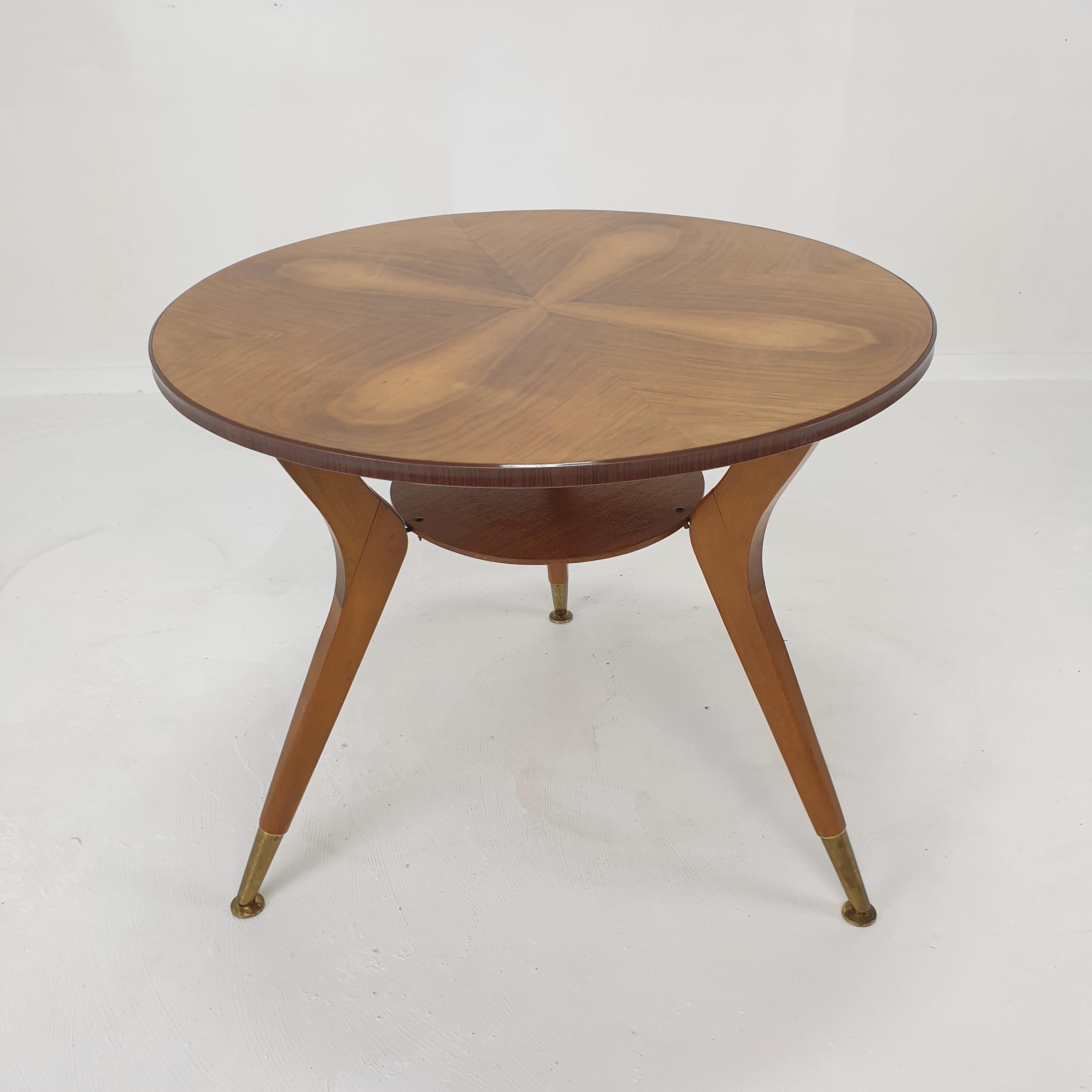 Midcentury Italian Wooden Coffee or Side Table with Brass Feet, 1960s For Sale 1