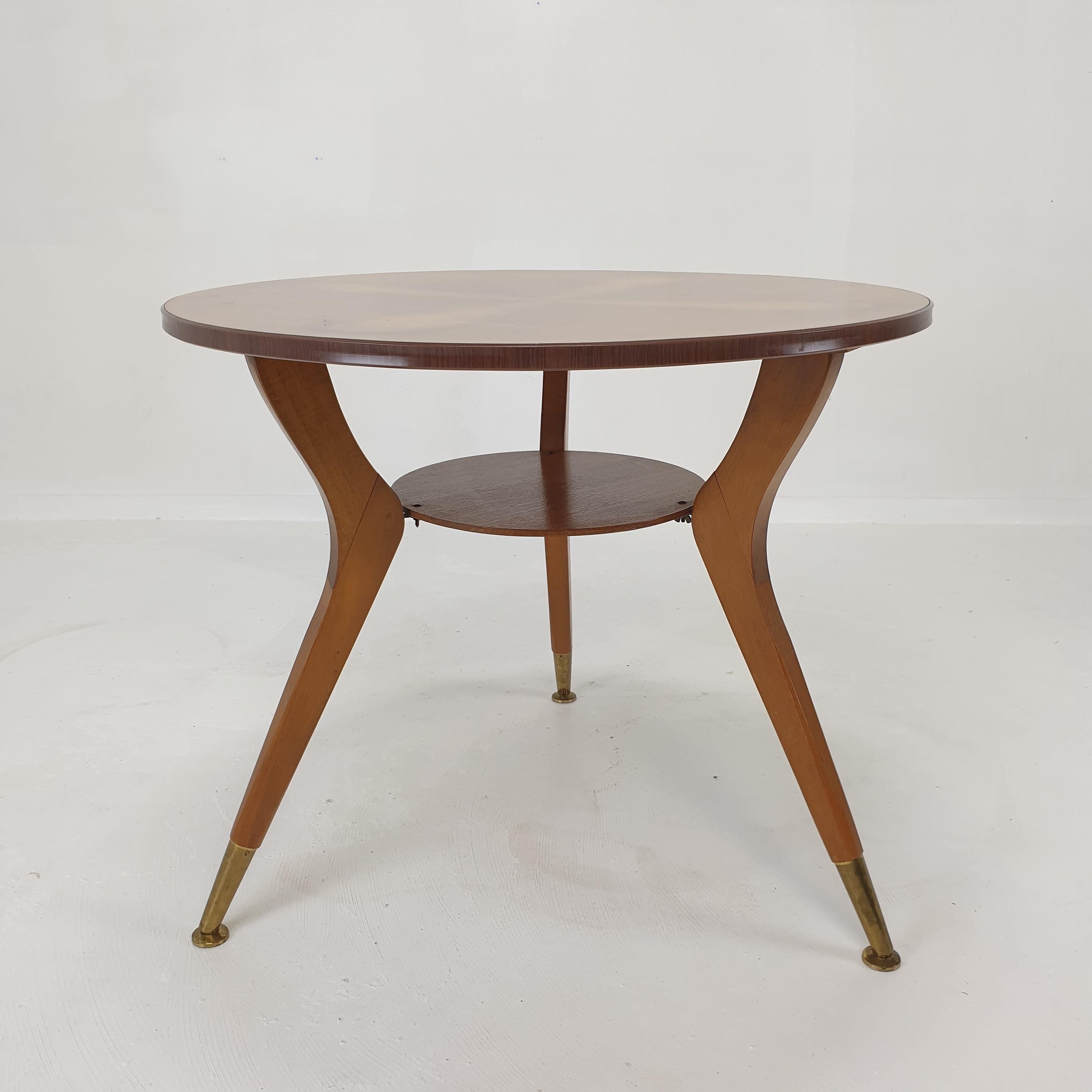 Midcentury Italian Wooden Coffee or Side Table with Brass Feet, 1960s For Sale 2