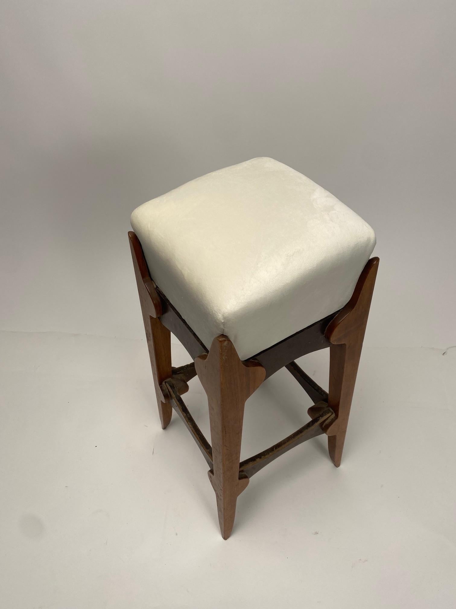 Mid-20th Century Mid-Century Italian wooden stool, velvet seat. 1950s For Sale