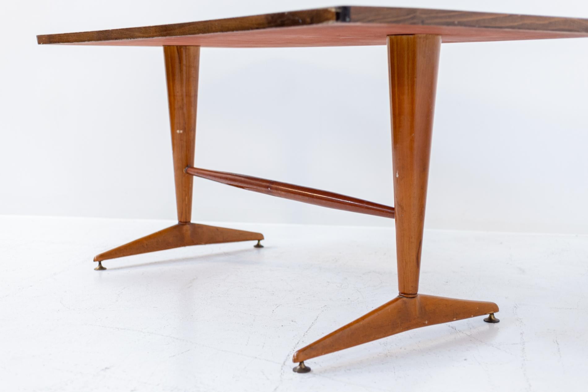 Mid Century Italian Wooden Table with Grey Glass In Good Condition For Sale In Milano, IT