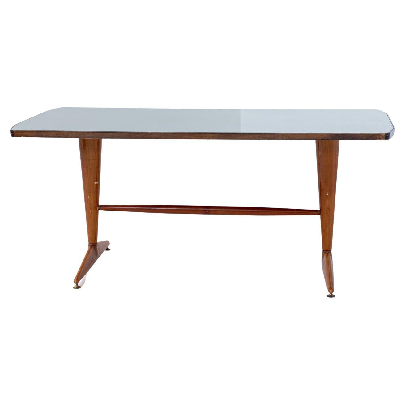 Mid Century Italian Wooden Table with Grey Glass