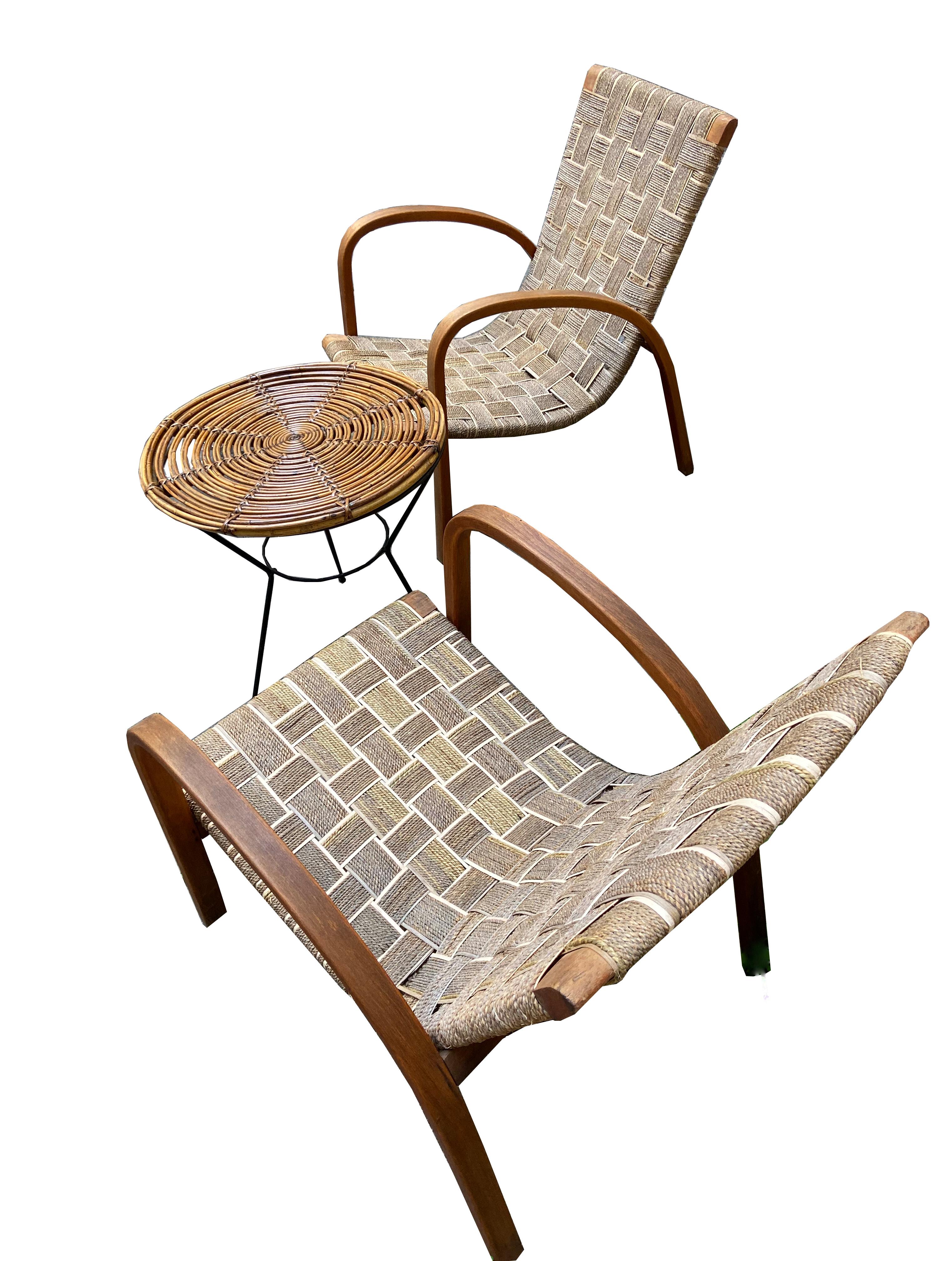 Mid-Century Modern Midcentury Italian Woven Fabric Lounge Chairs, 1940s, Set of 2