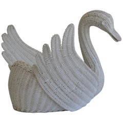 Midcentury Italian Woven Rattan Swan Form Basket