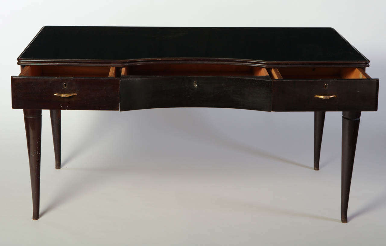 Mid-Century Modern Midcentury Italian Writing Table in Lacquered Wood with Three Drawers
