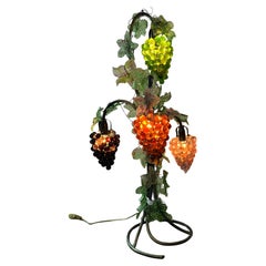 Mid-century Italian Wrought Iron And Colored Glass Table Lamp, 1960s