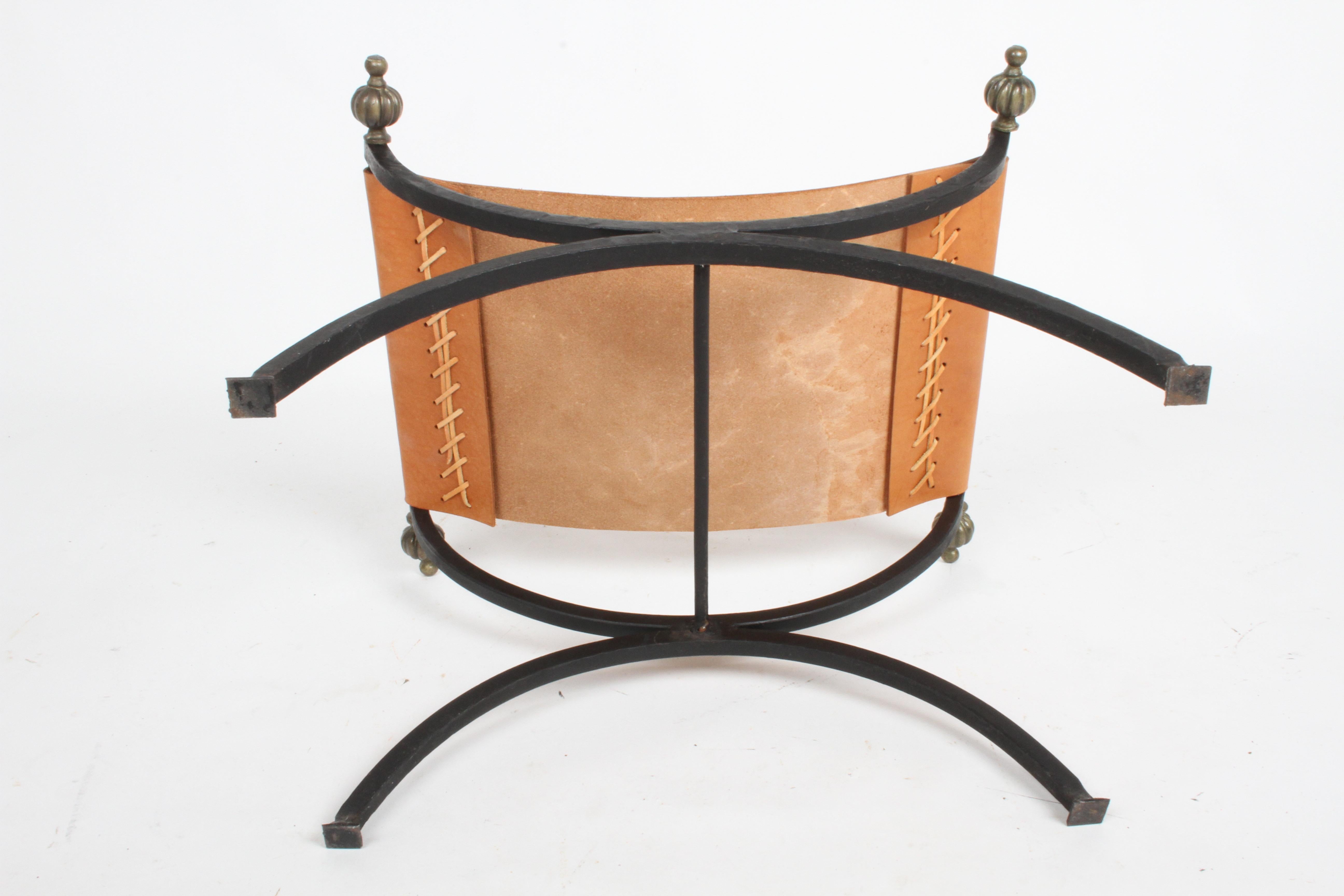 Mid-Century Italian Wrought Iron, Leather & Bronze Savonarola X Bench or Stool  For Sale 8