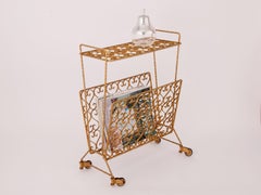 Mid Century Italian Wrought Iron Magazine Rack or Side Table Gold, 1960s