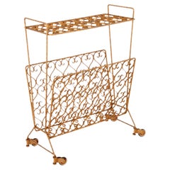 Mid Century Italian Wrought Iron Magazine Rack or Side Table Gold, 1960s