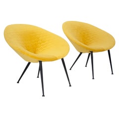 Mid-Century Italian Yellow Velvet Pair of Armchairs, Italy, 1950