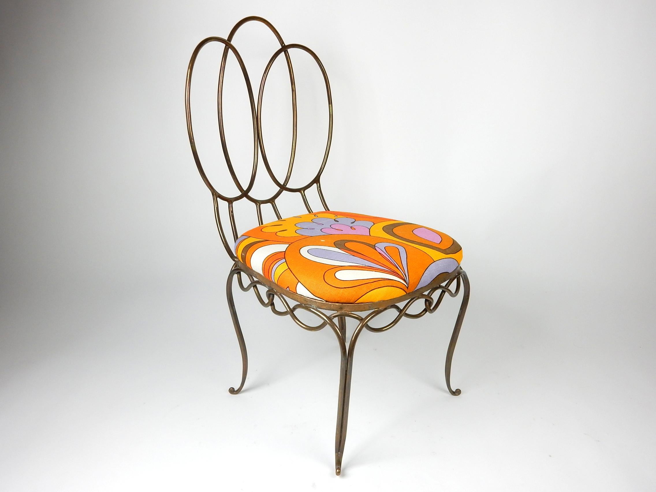 Mid Century Italian Sculpted Bronze Chair in Emilio Pucci Linen For Sale 6