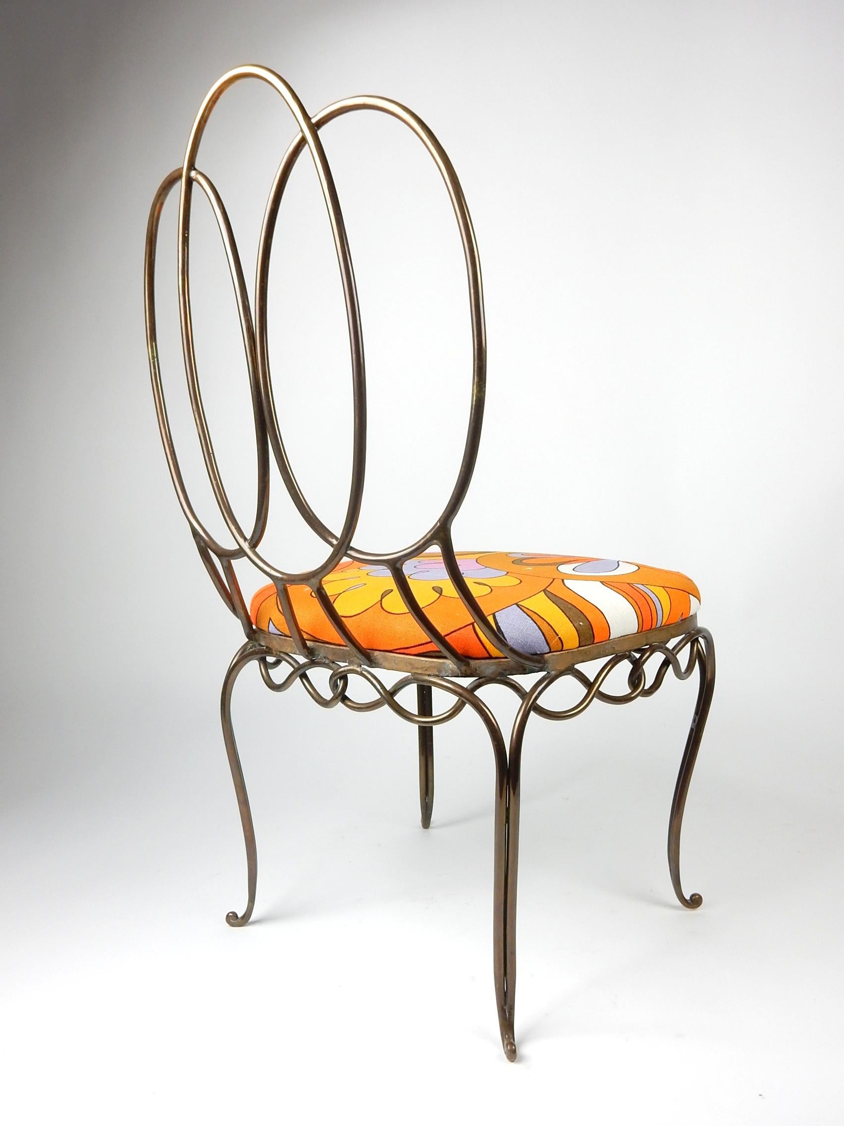Mid Century Italian Sculpted Bronze Chair in Emilio Pucci Linen In Good Condition For Sale In Las Vegas, NV