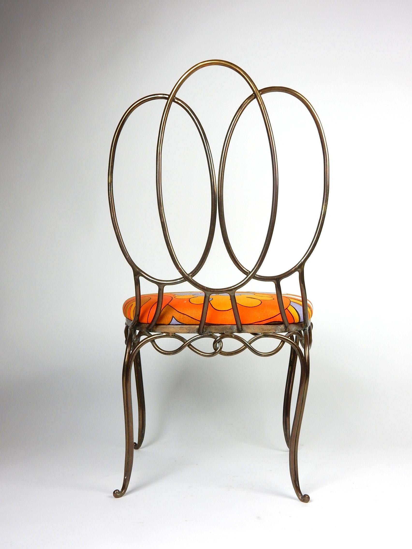 Mid Century Italian Sculpted Bronze Chair in Emilio Pucci Linen For Sale 1
