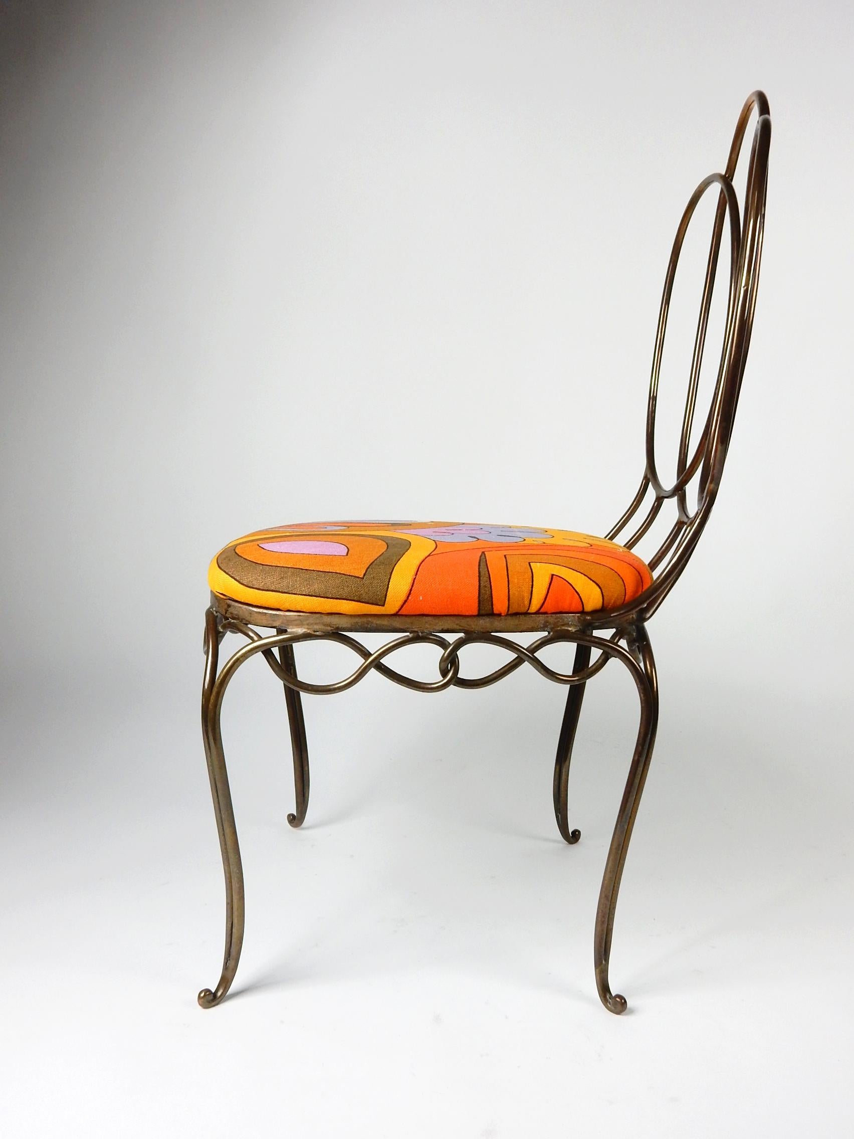 20th Century Mid Century Italian Sculpted Bronze Chair in Emilio Pucci Linen For Sale