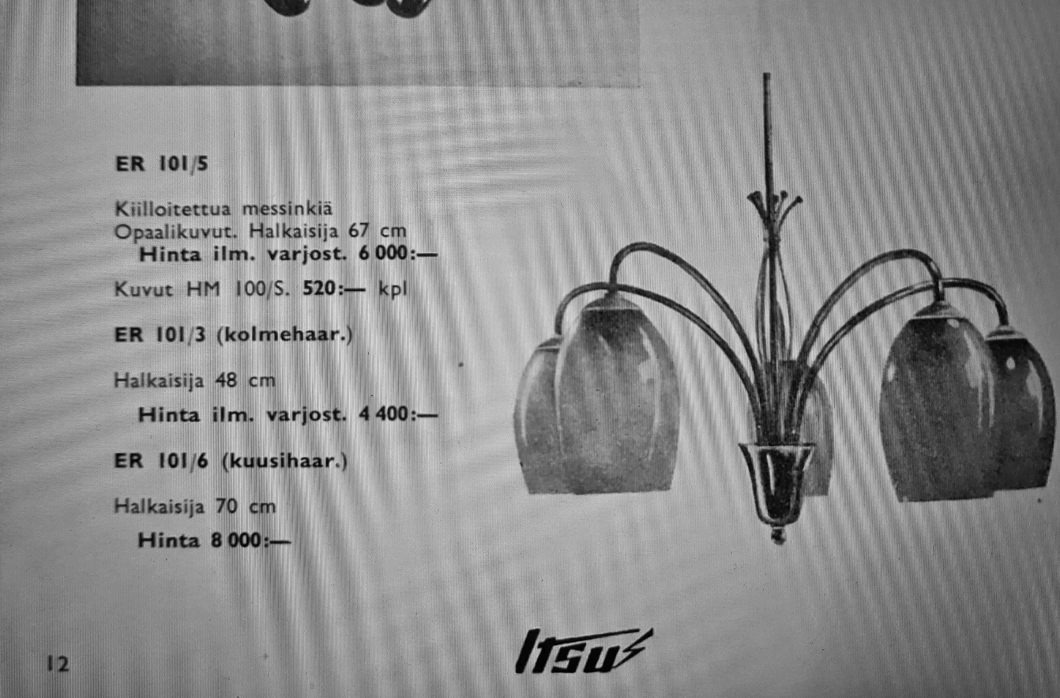 Lampada da soffitto Itsu di metà secolo modello ER 101/3 in ottone, Finlandia, anni '50 in vendita 6