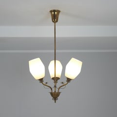 Mid-Century Itsu Ceiling Lamp Model ER 110/3 in Brass & Glass, Finland 1950s